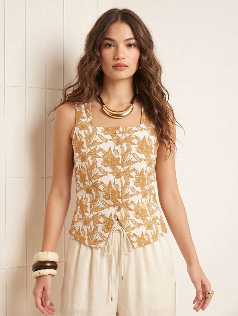 women printed sleeveless regular top