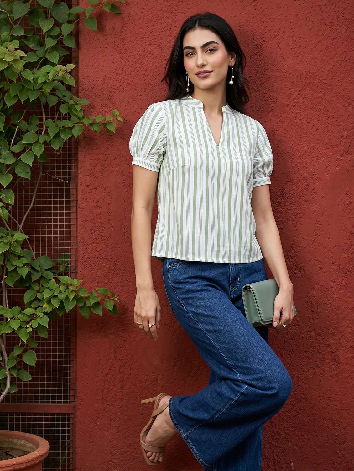 Women Striped Puff Sleeves Regular Top - 22597775 -  Standard Image - 5