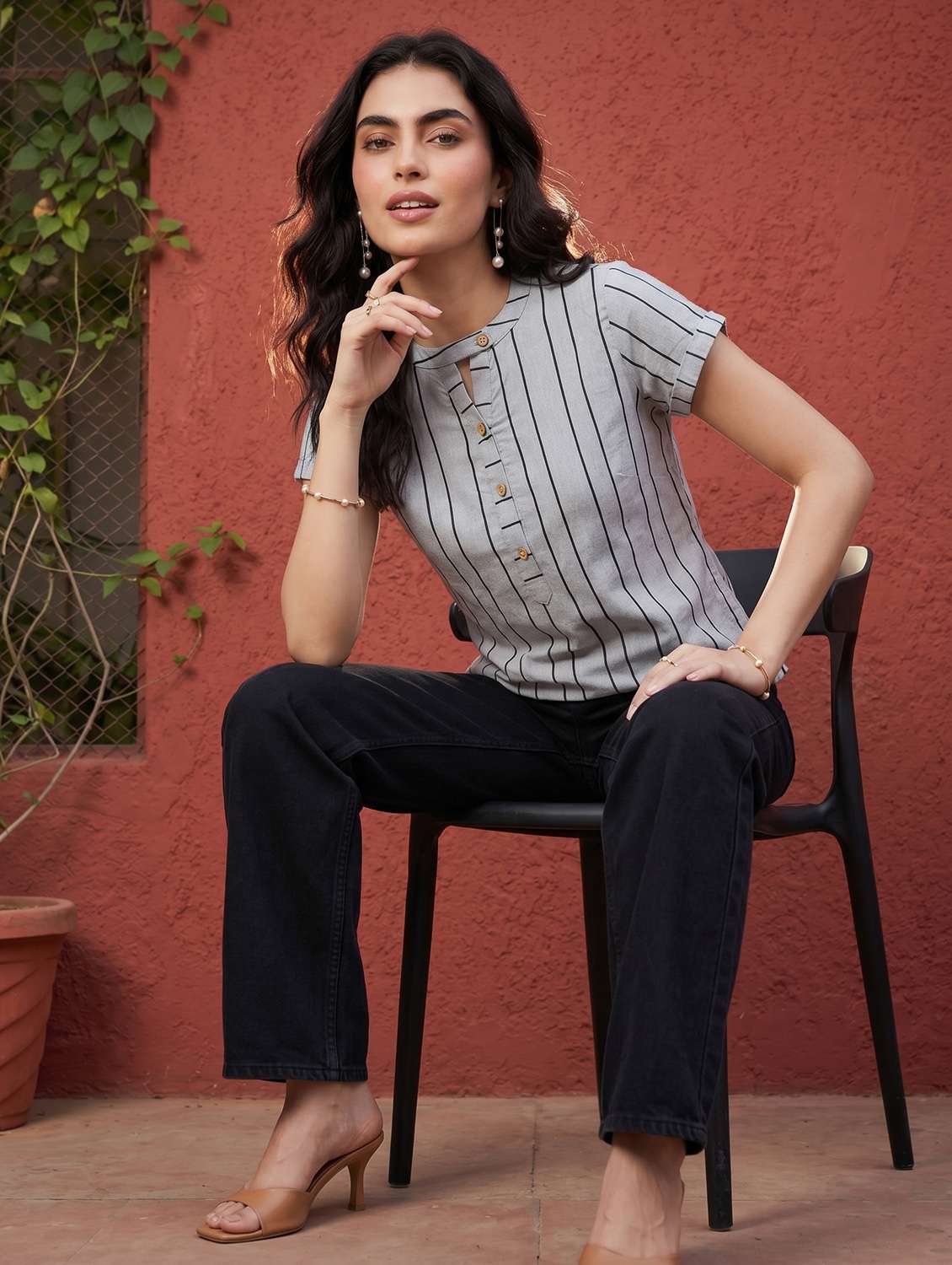 Women Striped Short Sleees Regular Top - 22597787 -  Standard Image - 5