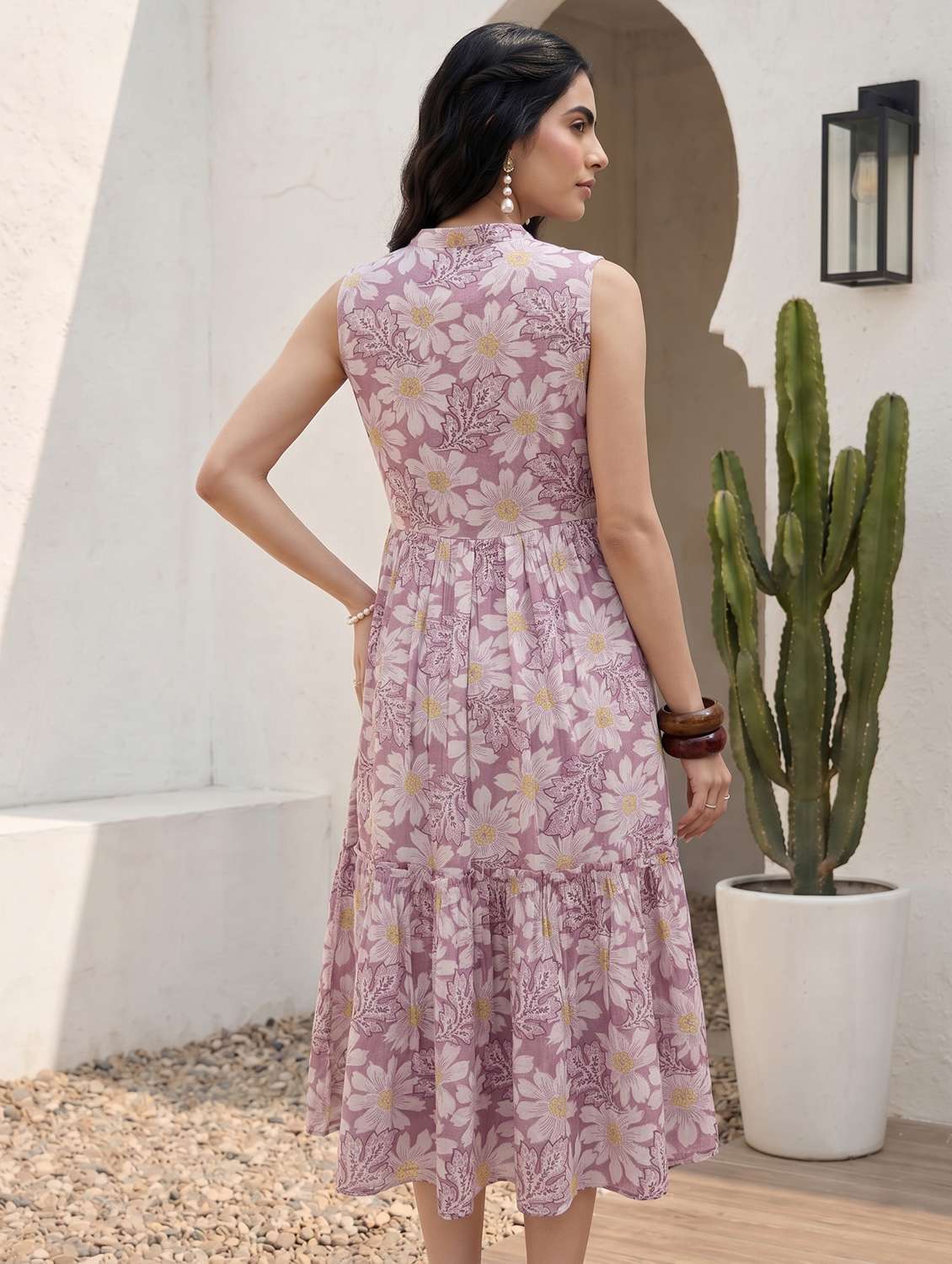 Women Pirnted Sleeveless Tiered Dress - 22597797 -  Standard Image - 3