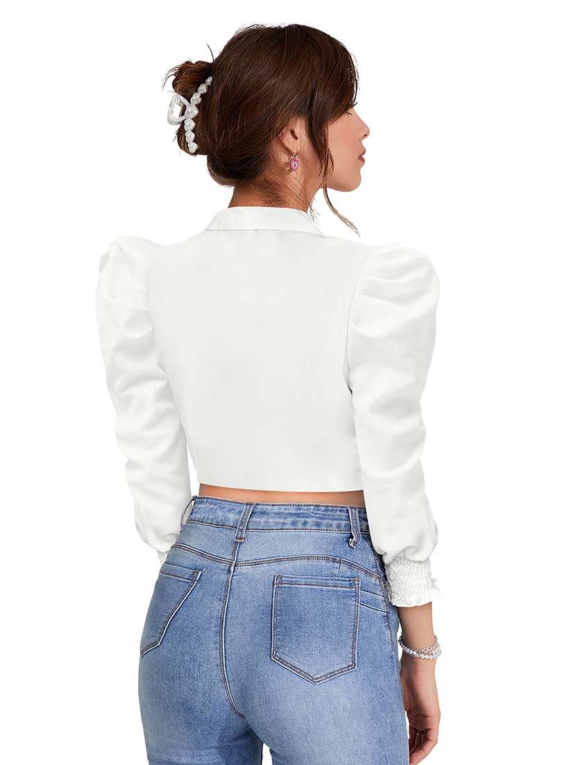 women solid leg o mutton crop top - 22597816 -  Standard Image - 3