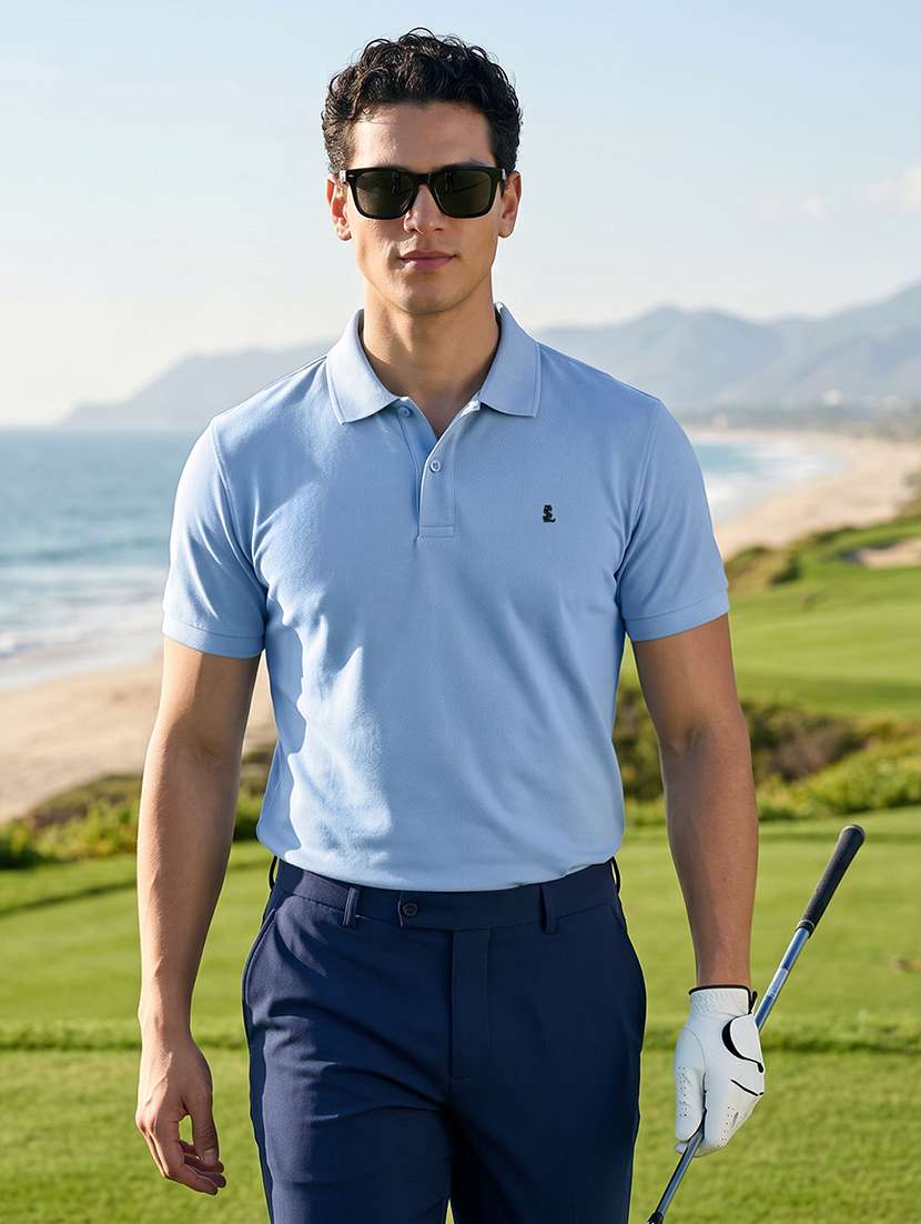 men solid short sleeves polo t-shirt