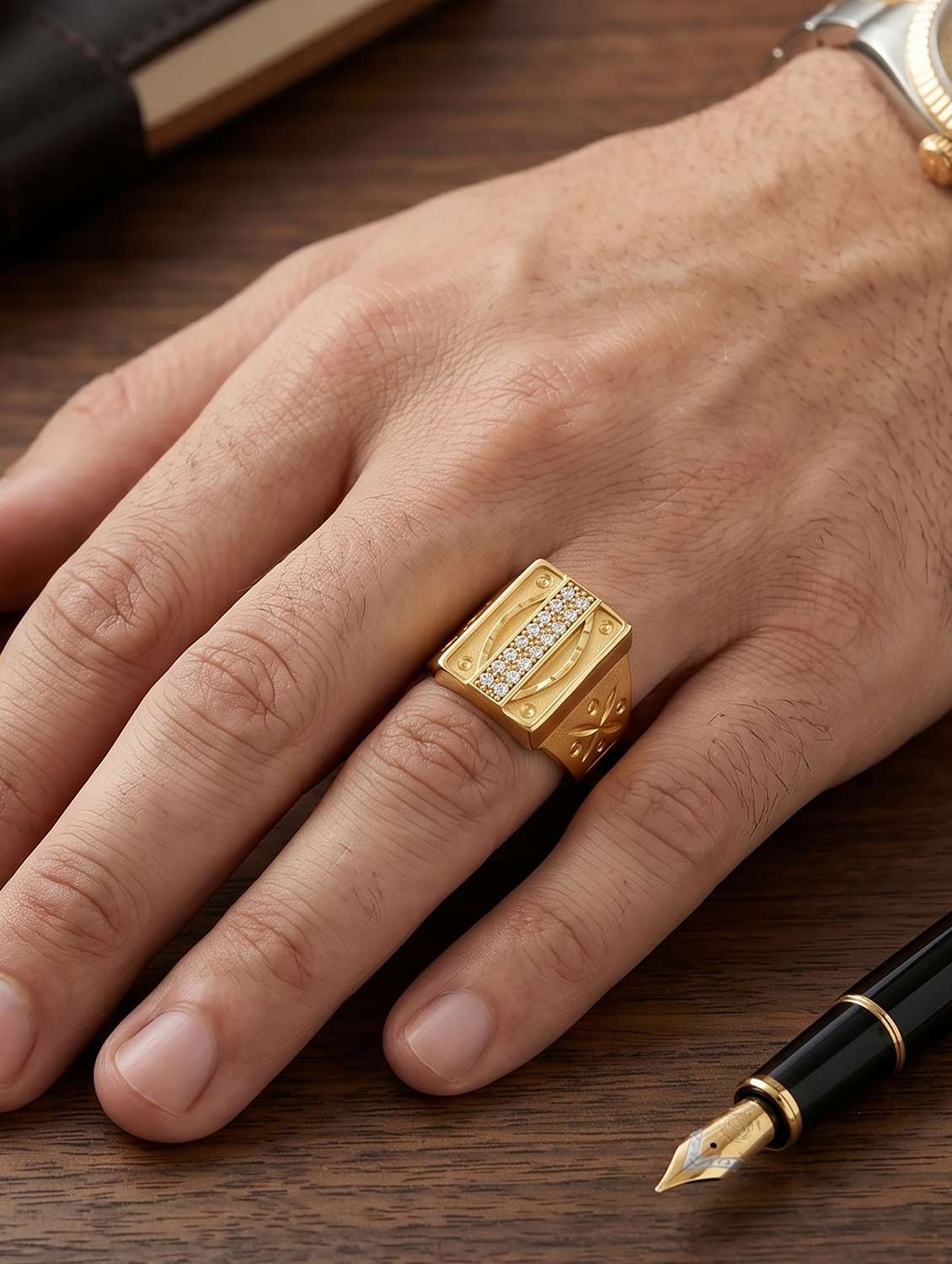 men gold plated imitation diamond finger ring - 22597940 -  Standard Image - 3