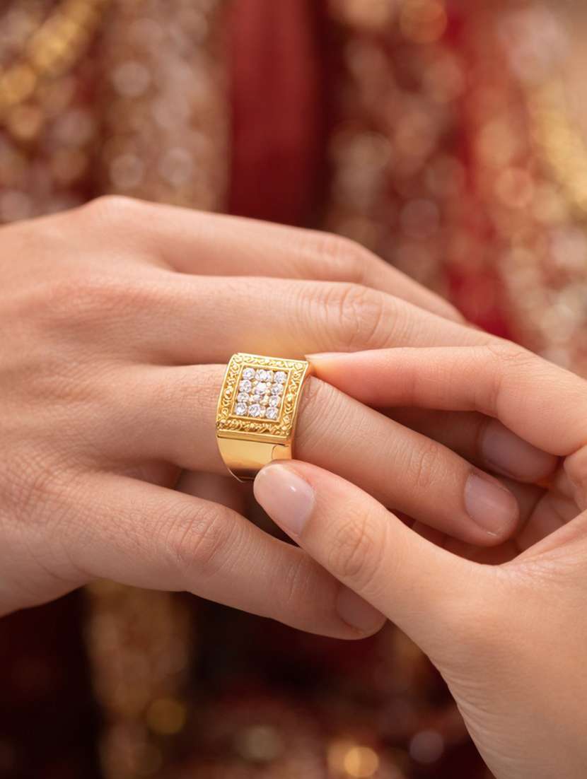 gold plated imitation diamond finger ring for men - 22597941 -  Standard Image - 5