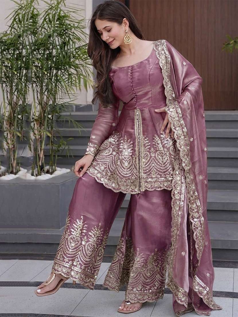 women embroidered long sleeves kurta palazzo set - 22597945 -  Standard Image - 3