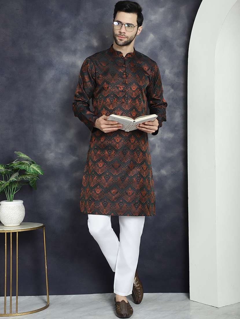 men self design long sleeves kurta pyjama set