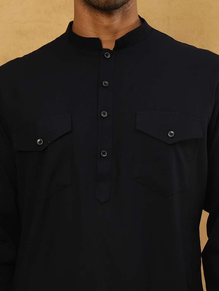 men solid long sleeves pathani kurta set - 22598028 -  Standard Image - 5