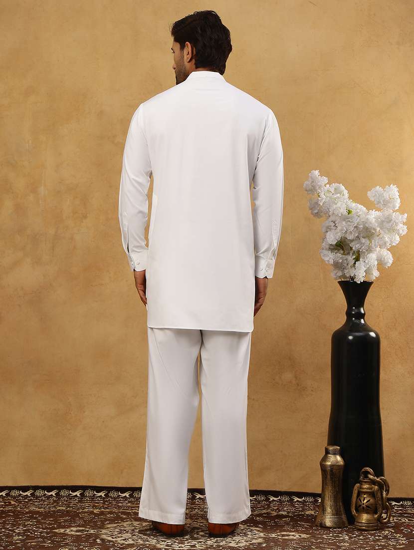 men solid long sleeves pathani kurta set - 22598030 -  Standard Image - 3