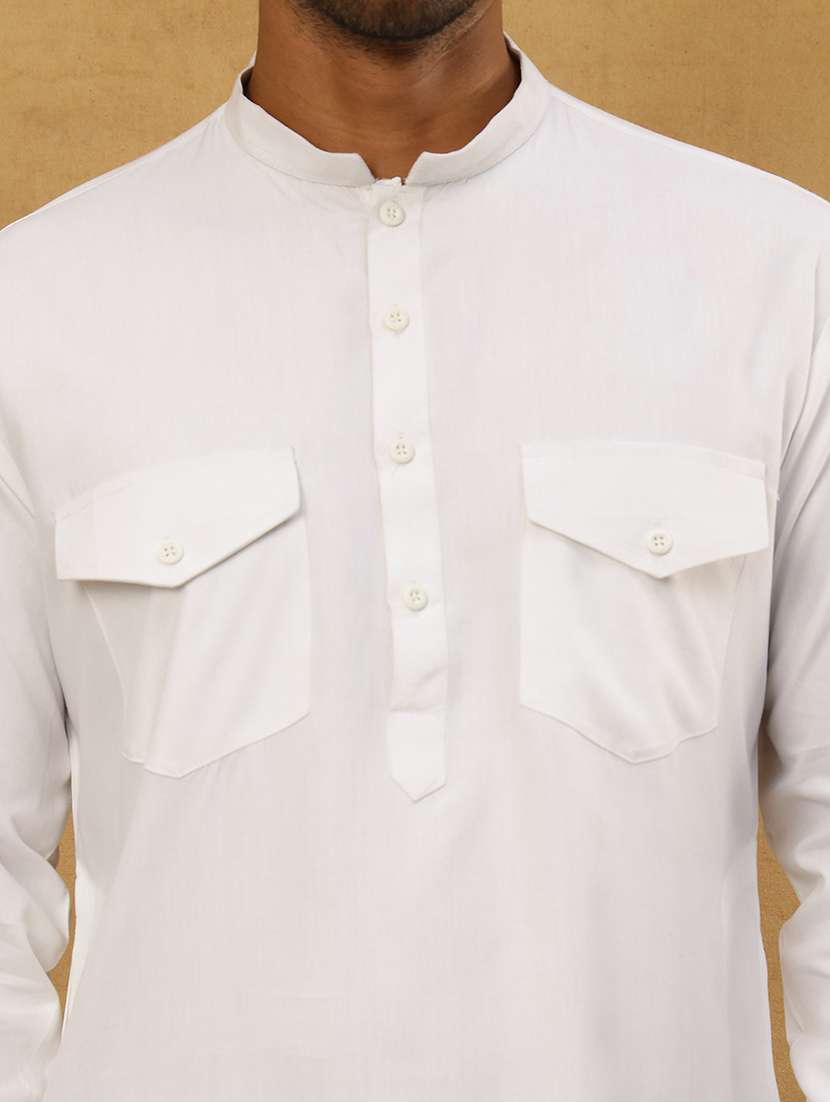 men solid long sleeves pathani kurta set - 22598030 -  Standard Image - 5
