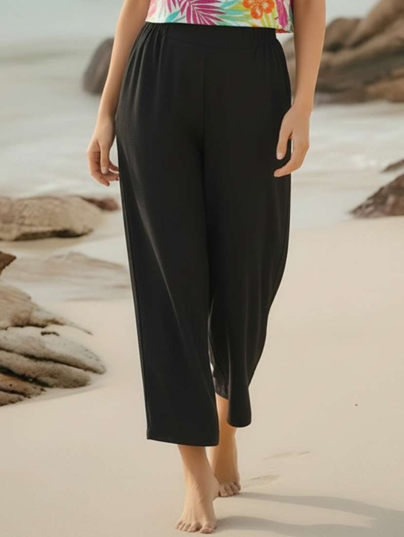 women solid high rise straight trouser