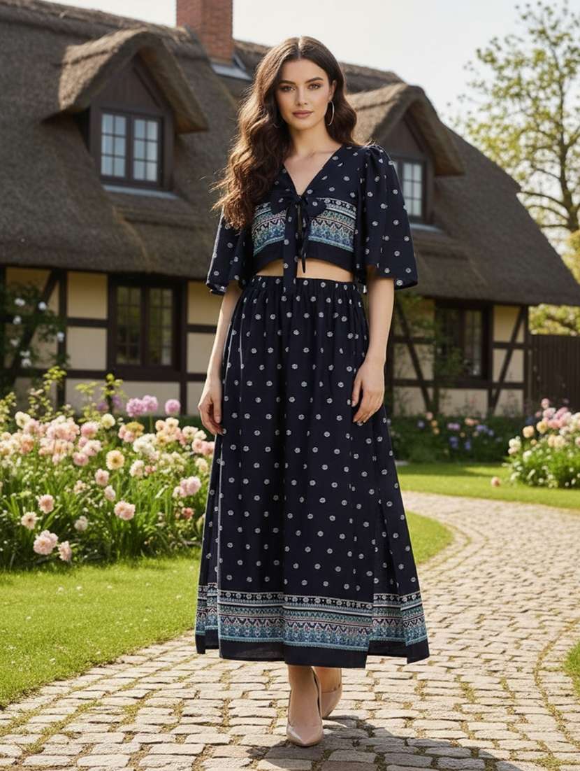 women printed short sleeves top and skirt set