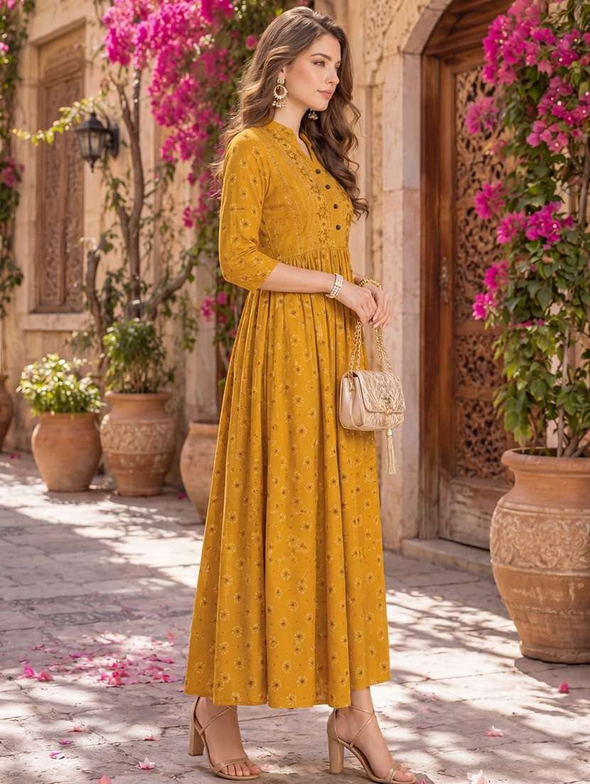 women printed three quarter sleeves anarkali dress - 22598070 -  Standard Image - 3