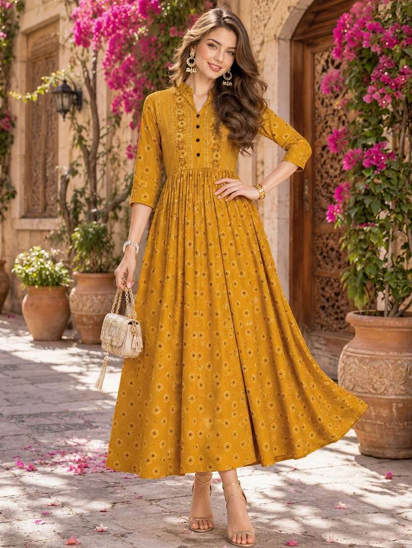 women printed three quarter sleeves anarkali dress - 22598070 -  Standard Image - 5