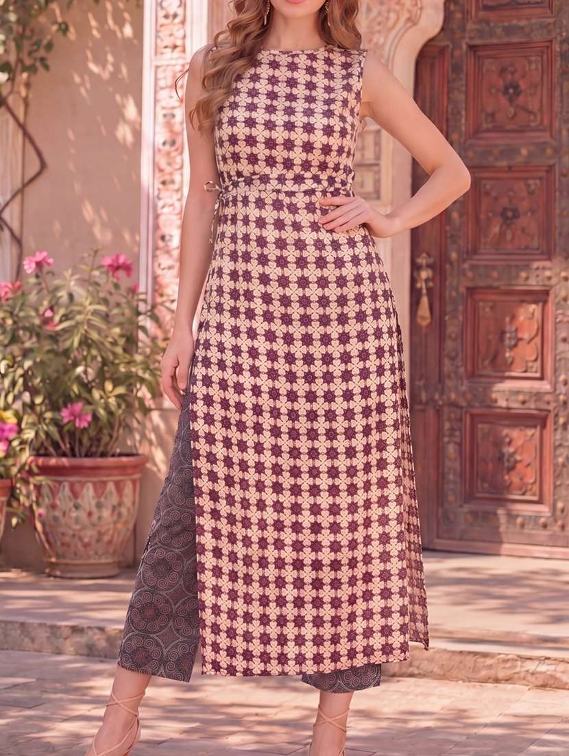 women printed sleeveless straight kurta - 22598071 -  Standard Image - 5