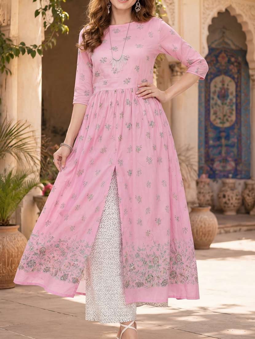 women printed three quarter sleeves kurta pant set - 22598072 -  Standard Image - 5