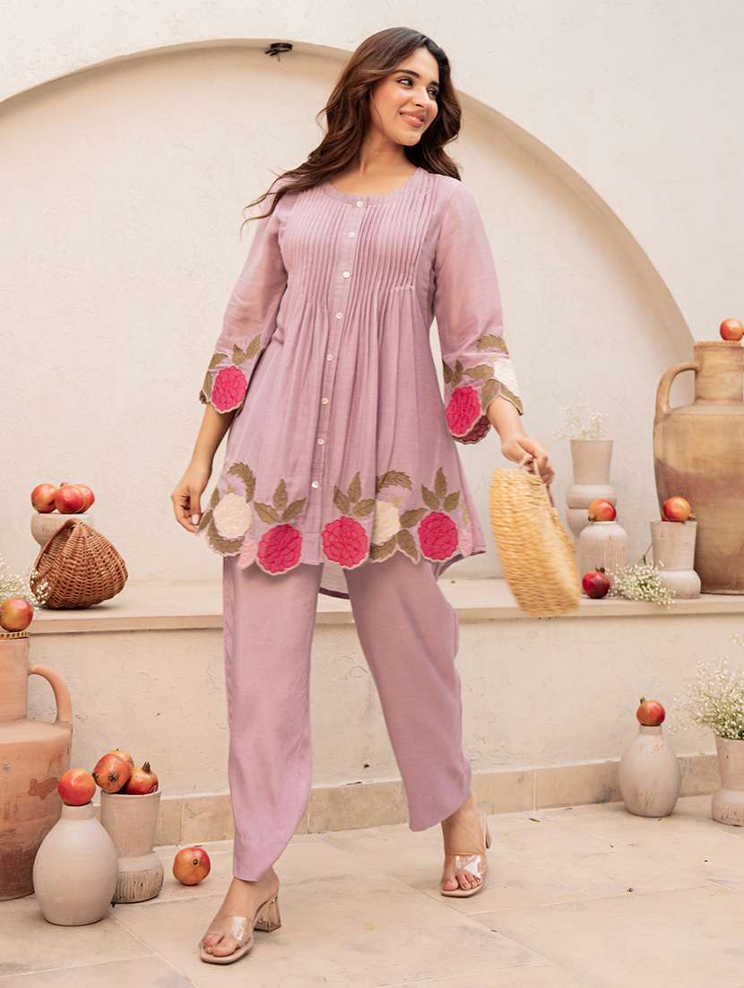 women embroidered three quarter sleeves ethnic co-ord set - 22598083 -  Standard Image - 3