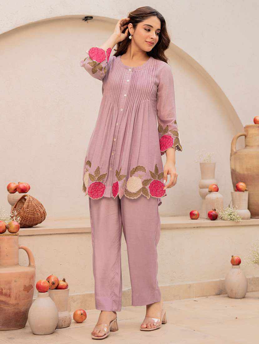 women embroidered three quarter sleeves ethnic co-ord set - 22598083 -  Standard Image - 5