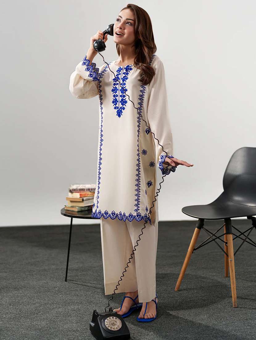 women embroidered long sleeves ethnic co-ord set