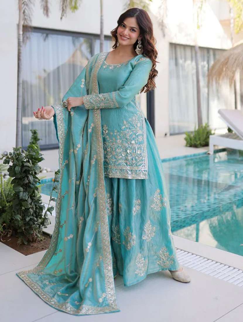 women embroidered long sleeves kurta palazzo set with dupatta - 22598093 -  Standard Image - 3