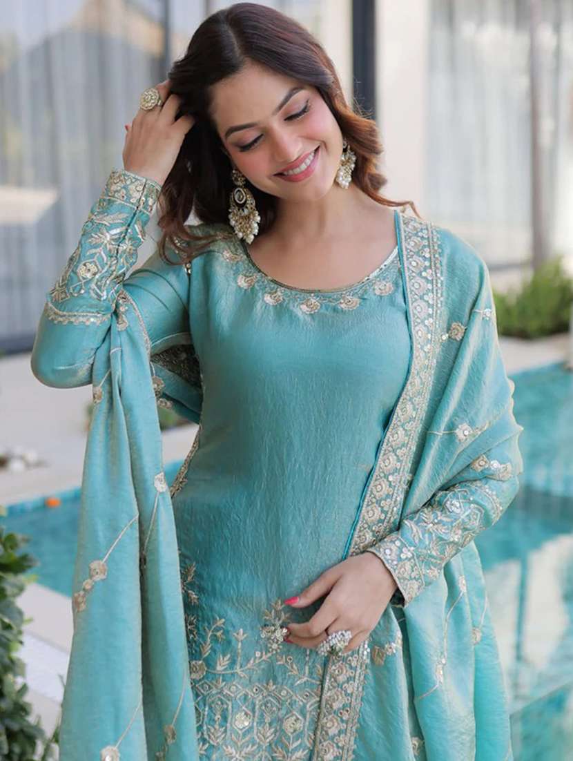 women embroidered long sleeves kurta palazzo set with dupatta - 22598093 -  Standard Image - 5