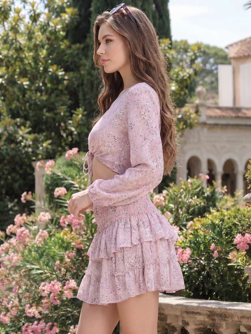 Women Printed Long Sleeves Tiered Dress - 22598124 -  Standard Image - 3