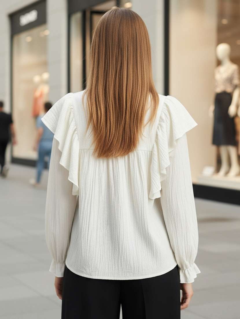 women solid long sleeves regular top - 22598146 -  Standard Image - 3