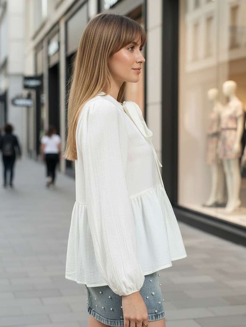 women solid long sleeves peplum top - 22598150 -  Standard Image - 3
