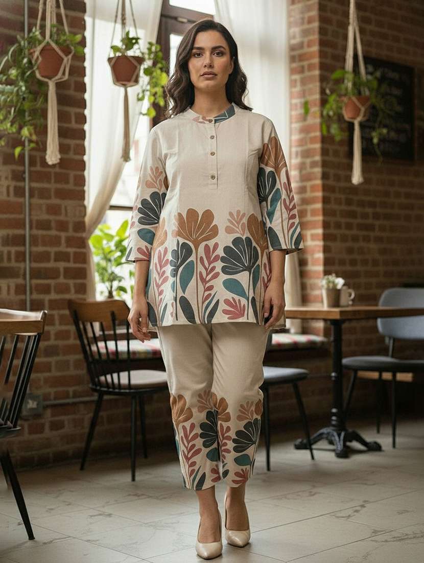 women embroidered three quarter sleeves ethnic co-ord set