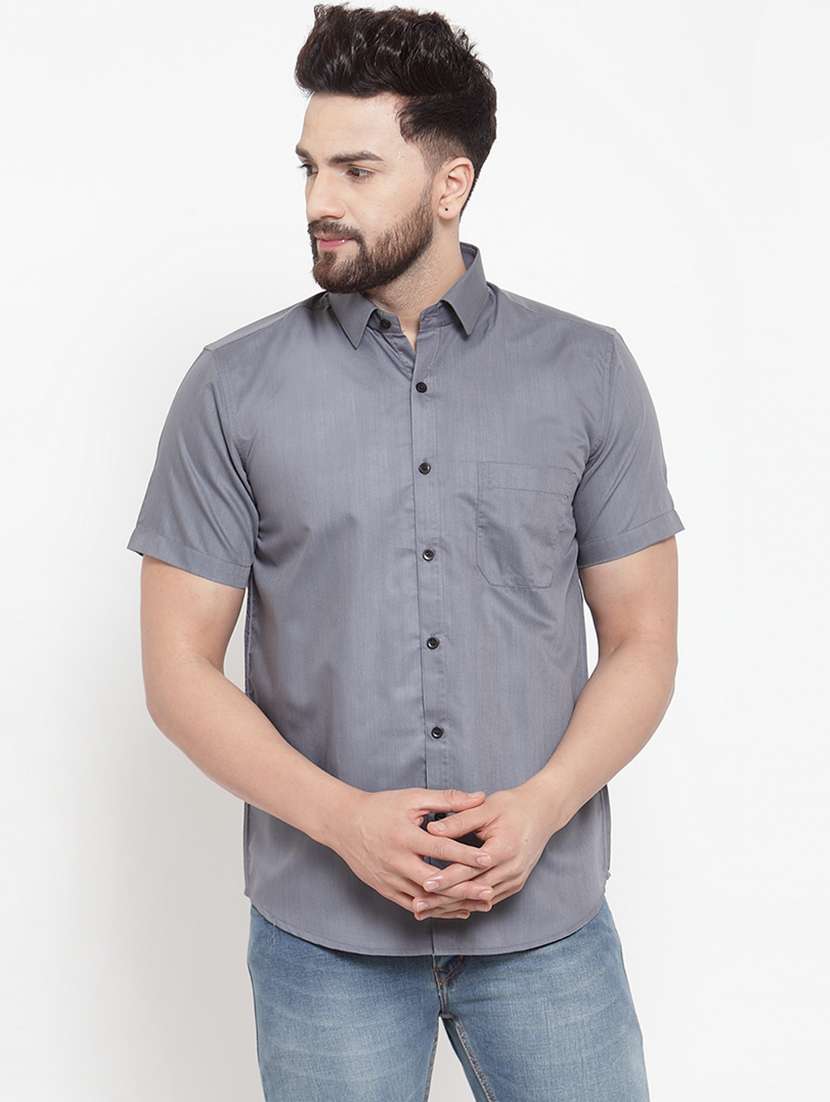 men solid short sleeves regular fit shirt