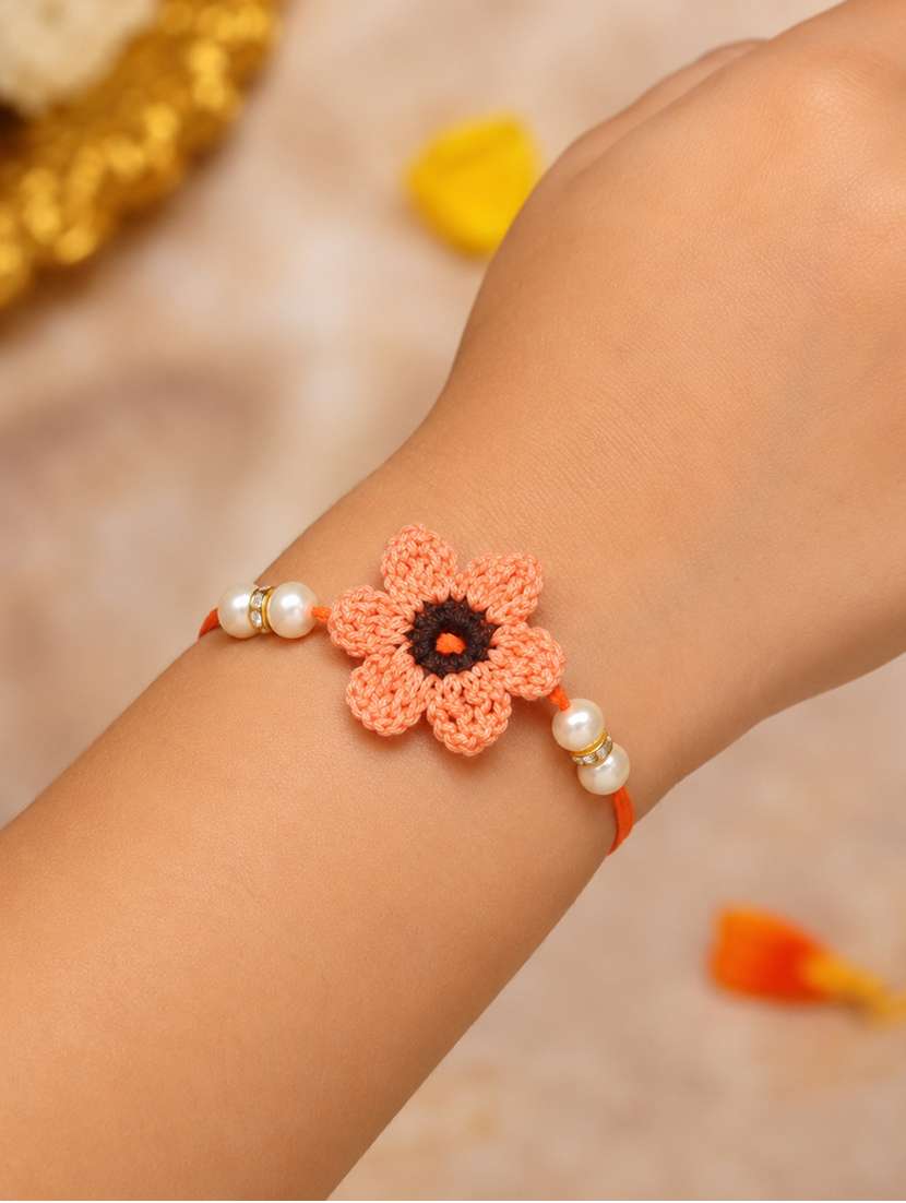 the magic wand trendy handcrafted crochet flower shaped rakhi