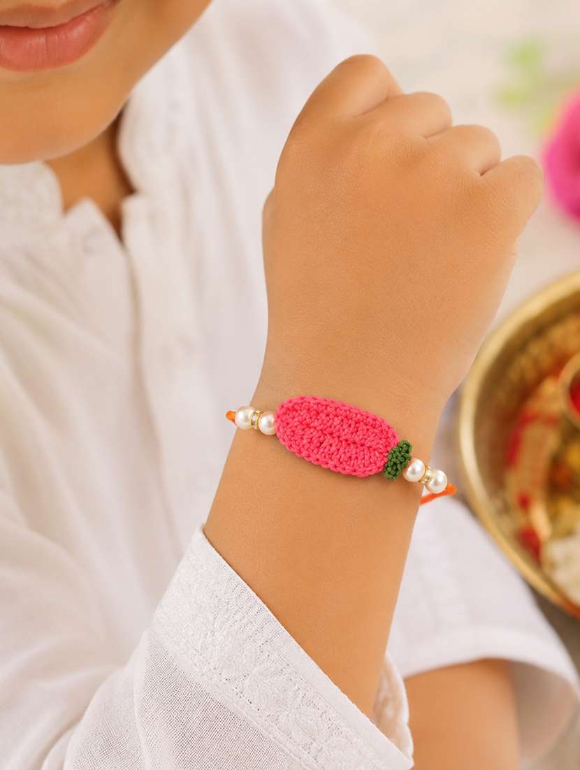 the magic wand trendy handcrafted crochet flower shaped rakhi