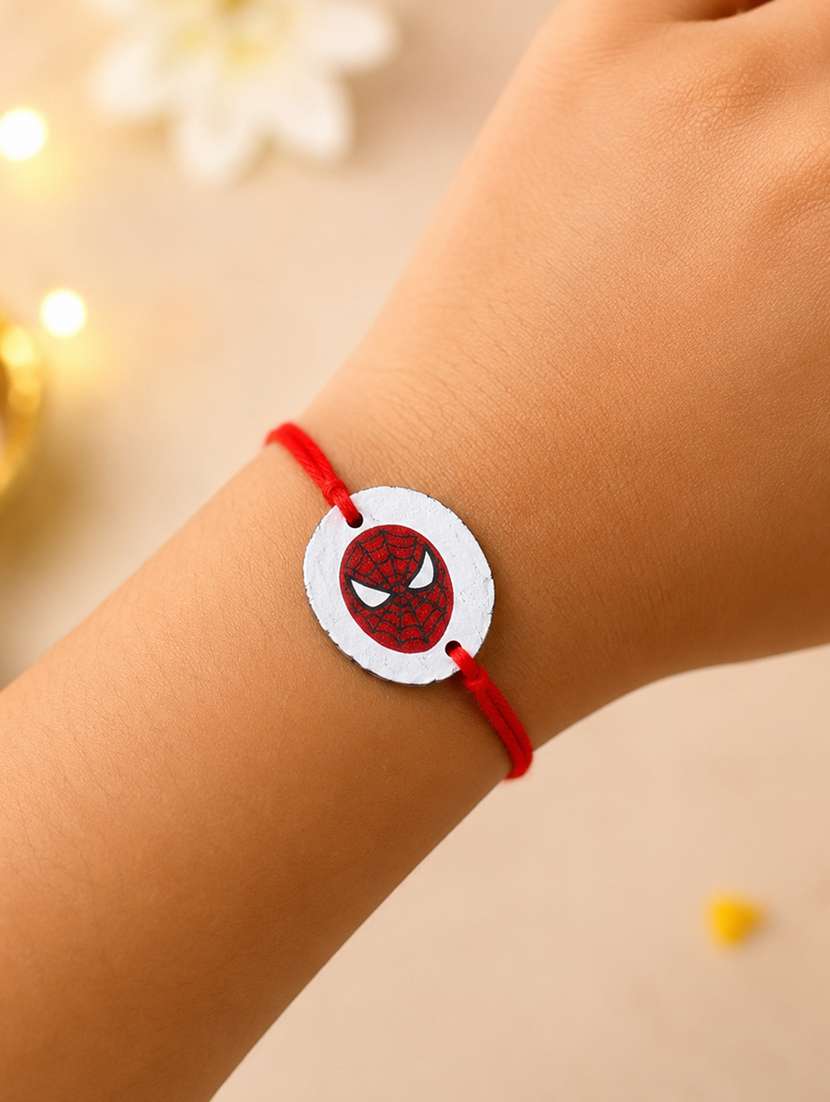 the magic wand trendy spiderman face hand painted wooden rakhi for kids
