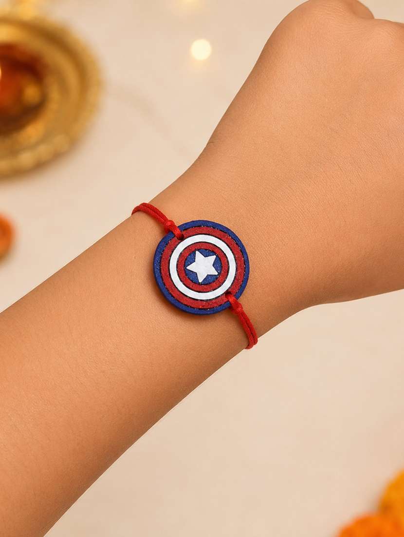 the magic wand trendy captain america hand painted wooden rakhi 
