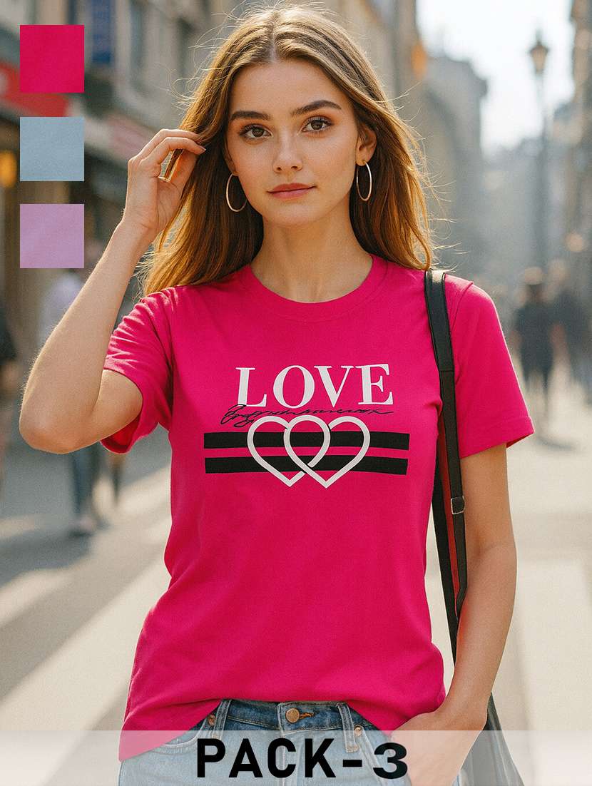 women pack of 3 printed short sleeves regular fit t-shirt