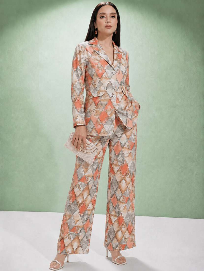 women printed long sleeve blazer and trouser co-ord set
