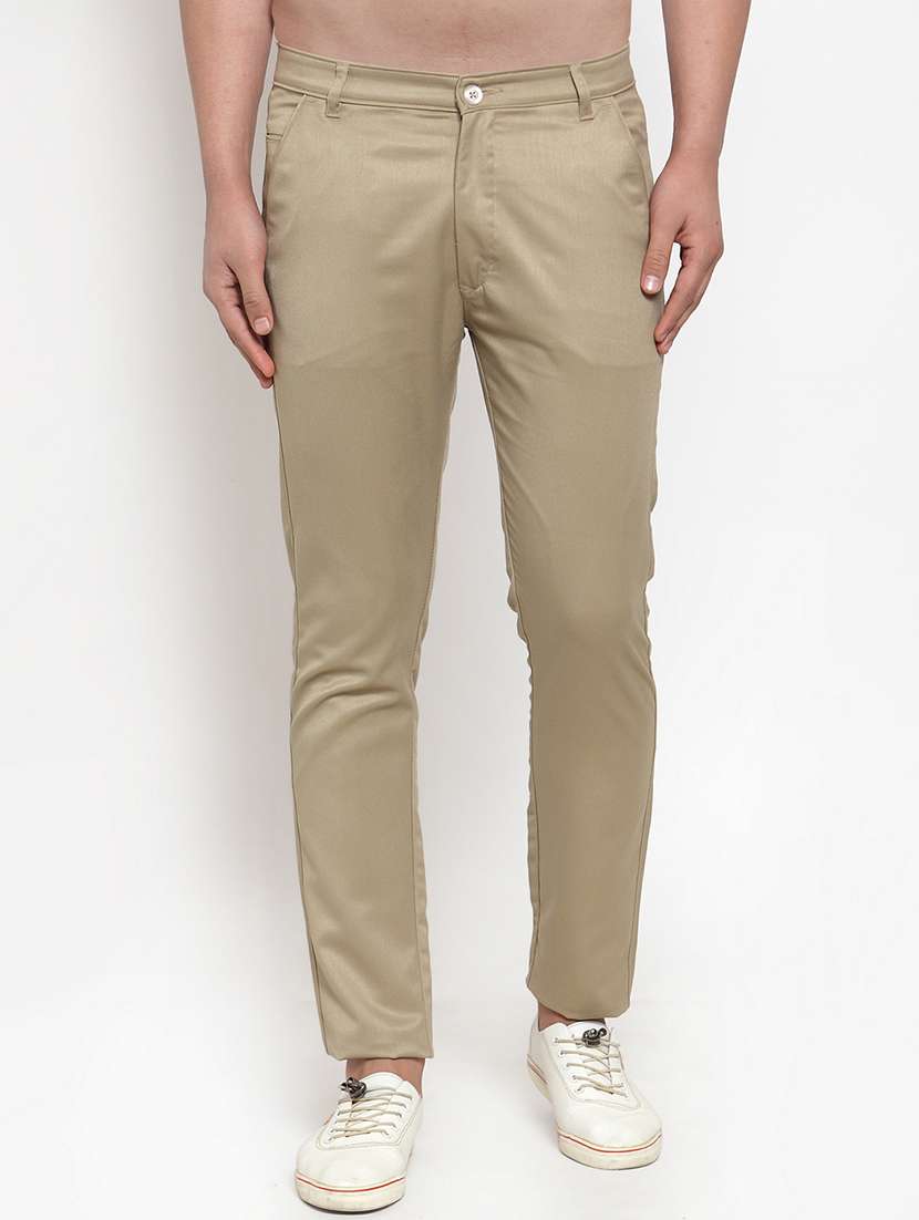 men solid mid rise regular fit chinos