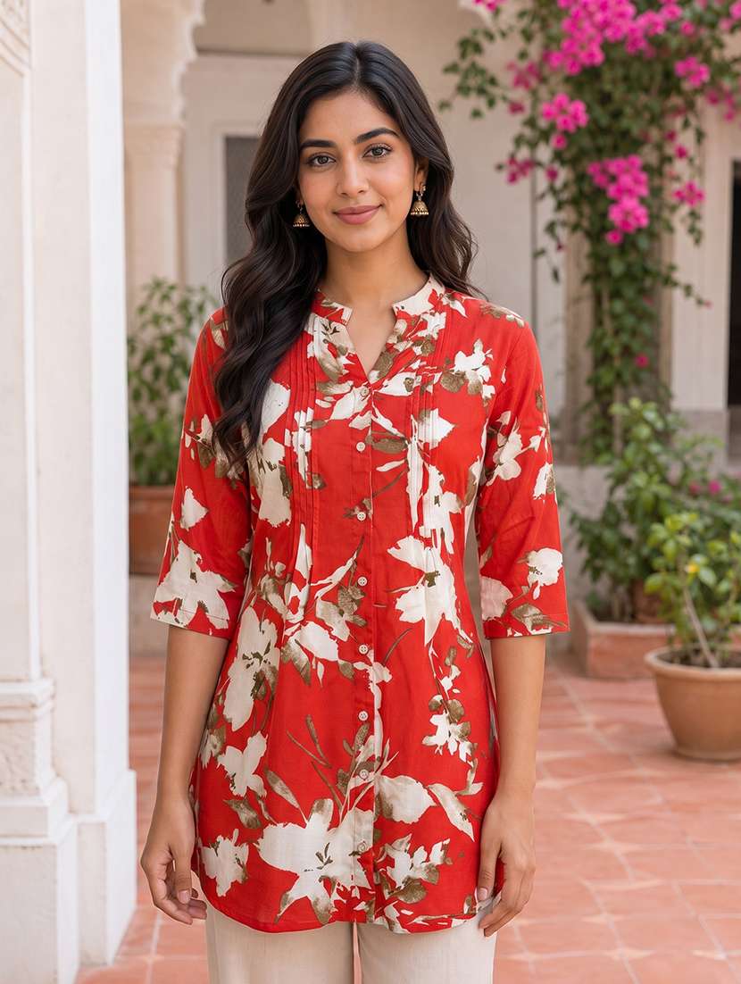 women printed three quarter sleeves regular top