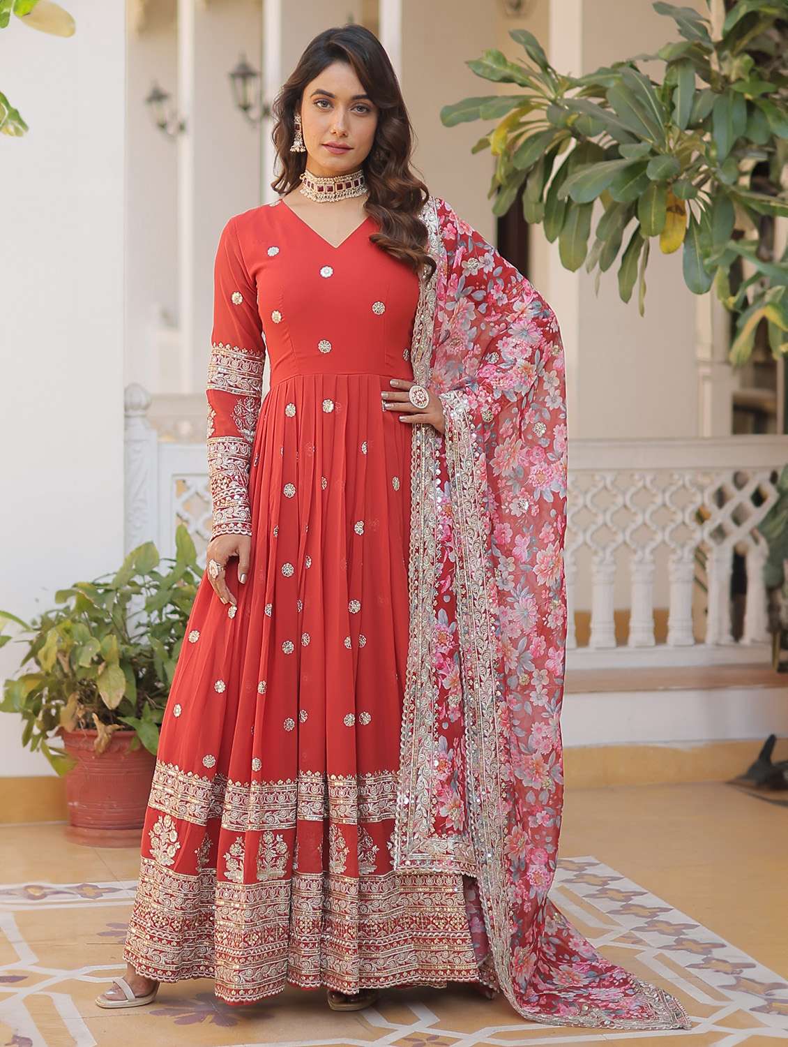 women embroidered long sleeves kurta dupatta set