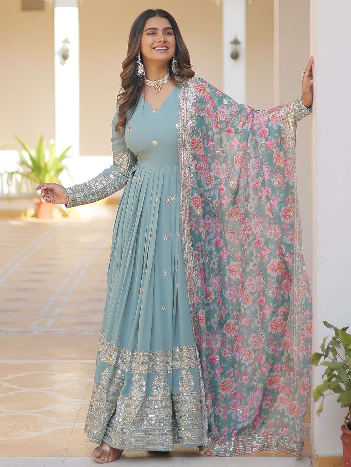 women embroidered long sleeves kurta dupatta set - 22598509 -  Standard Image - 3