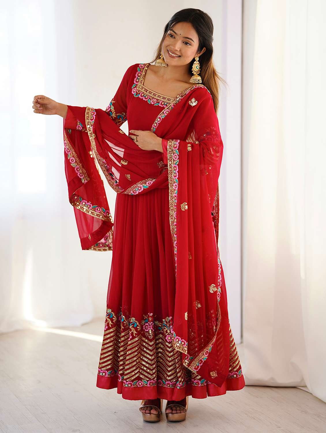 women embroidered long sleeves kurta dupatta set - 22598511 -  Standard Image - 3
