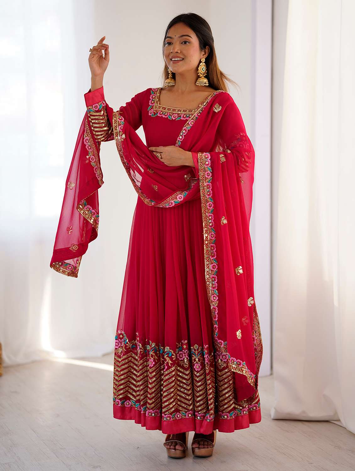 women embroidered long sleeves kurta dupatta set - 22598552 -  Standard Image - 3
