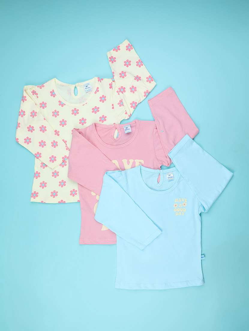 girls pack of 3 printed long sleeves regular fit tee