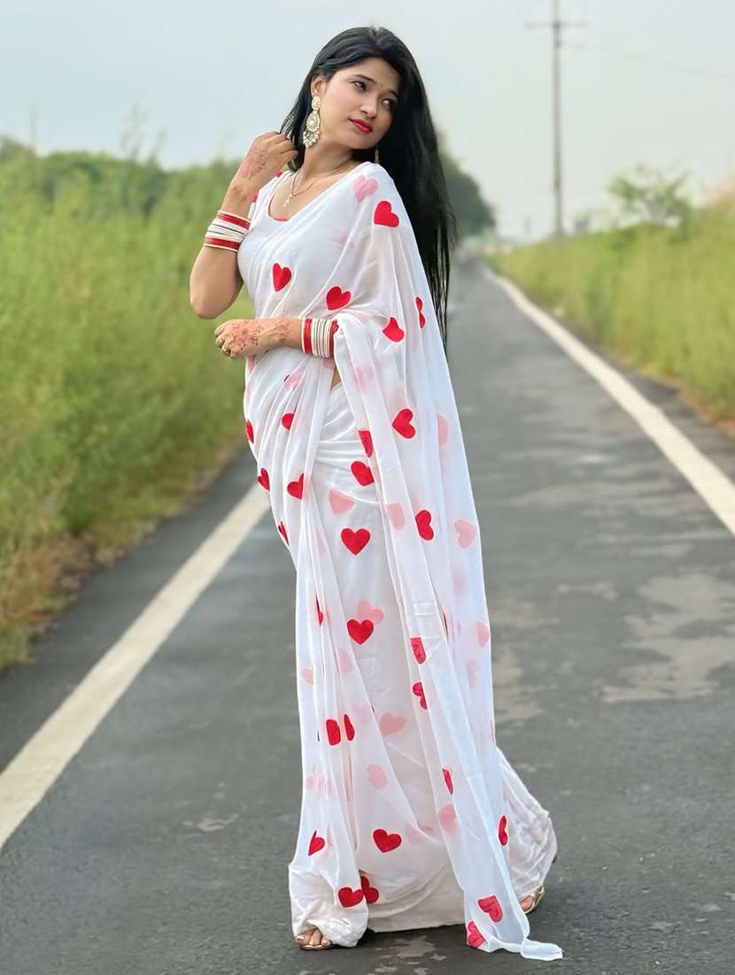 Women Solid With Work Embroidered Saree With Blouse - 22598936 -  Standard Image - 3