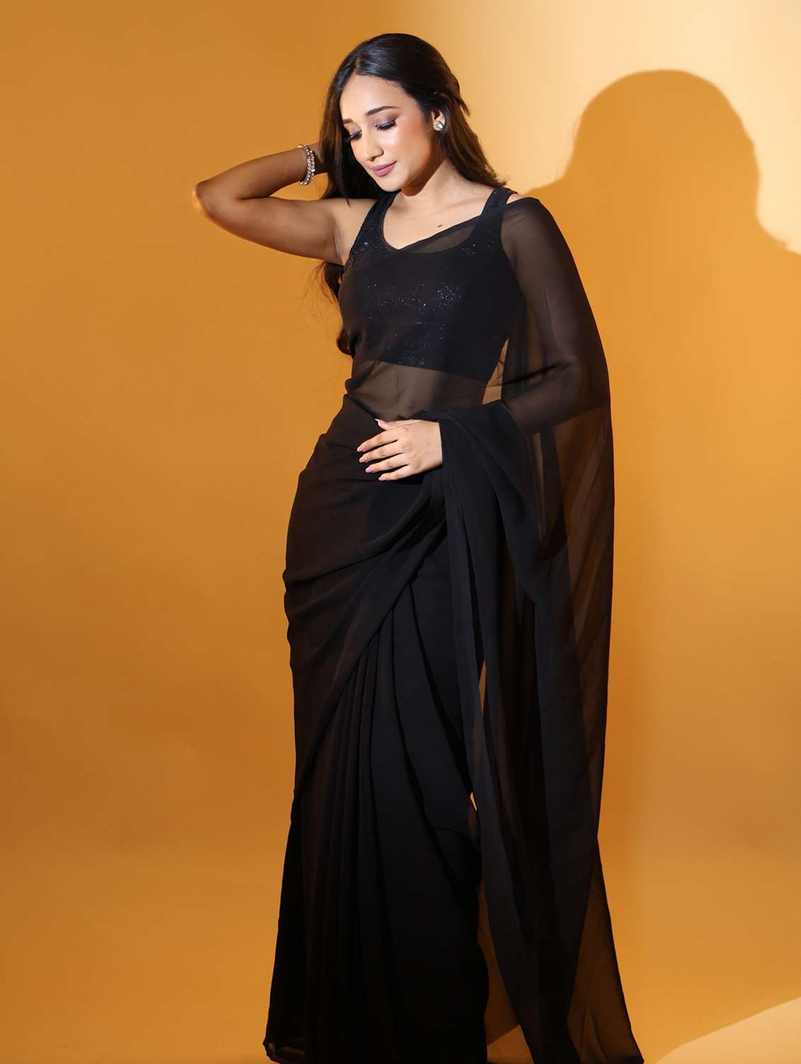 women solid plain saree with blouse
