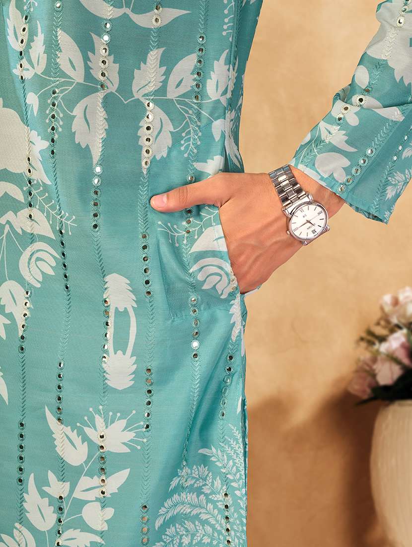 men printed mandarin neck long kurta - 22599051 -  Standard Image - 3