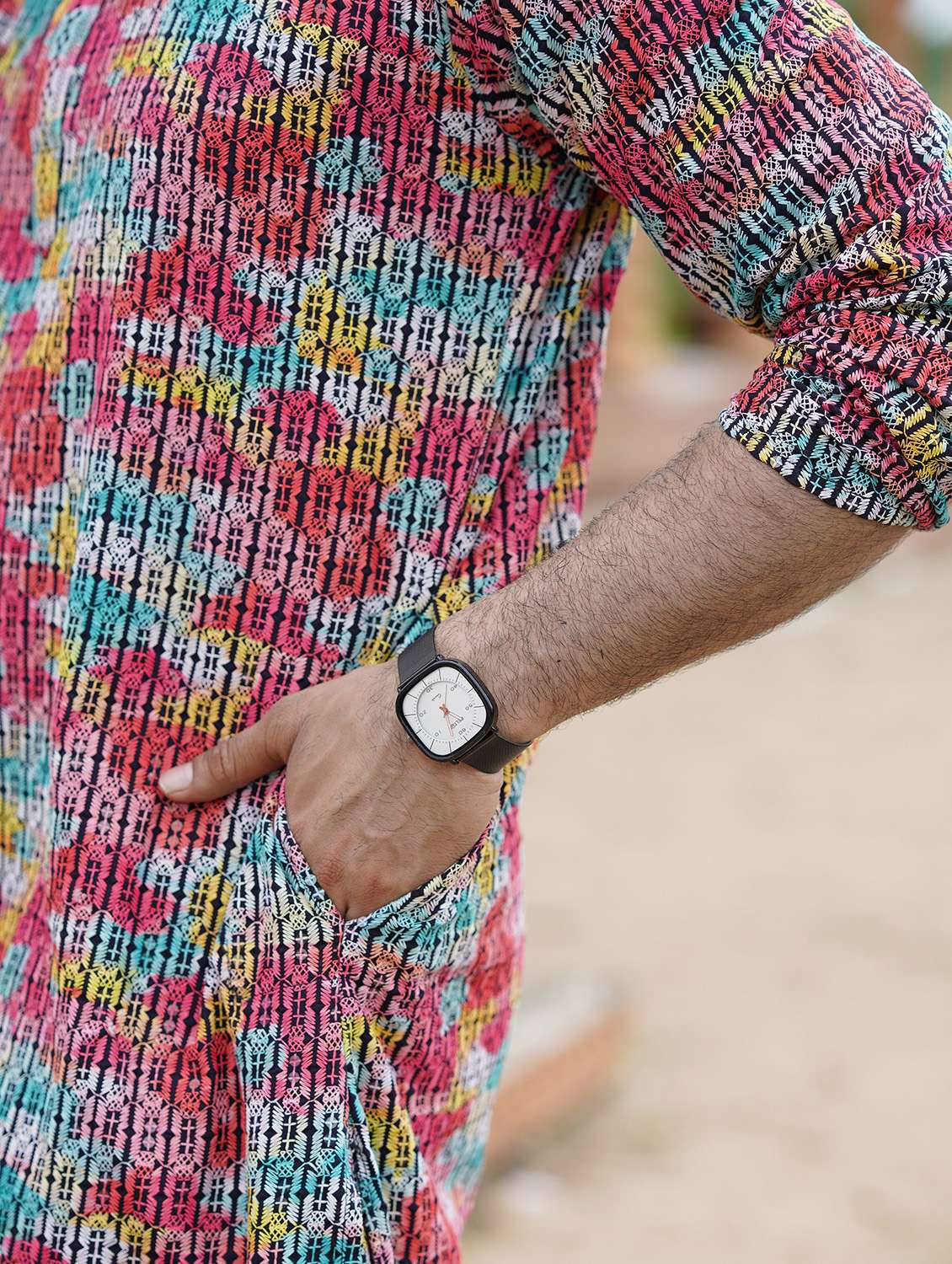 Men Solid With Work Mandarin Neck Long Kurta - 22599074 -  Standard Image - 5