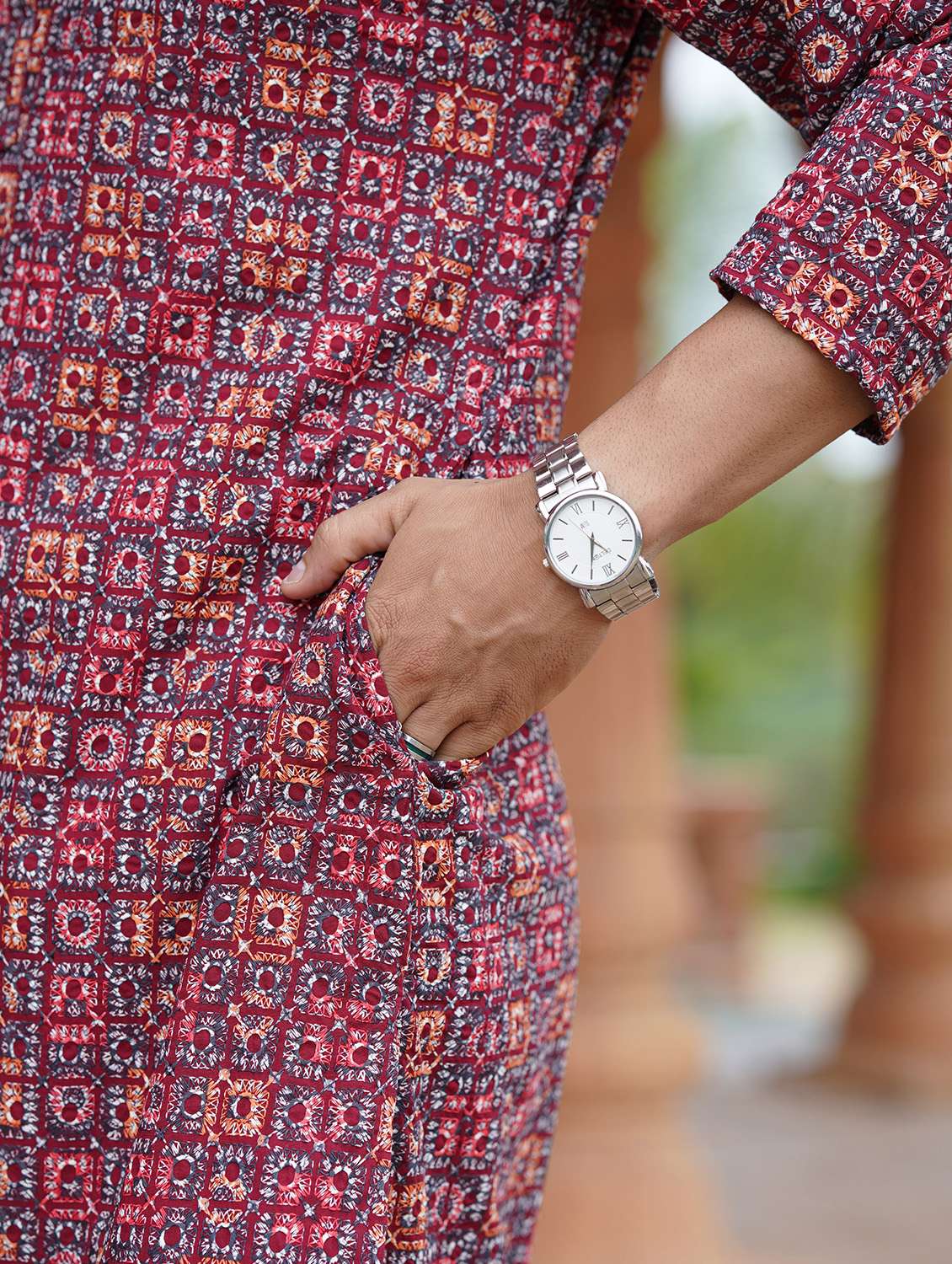 Men Solid With Work Mandarin Neck Long Kurta - 22599140 -  Standard Image - 5