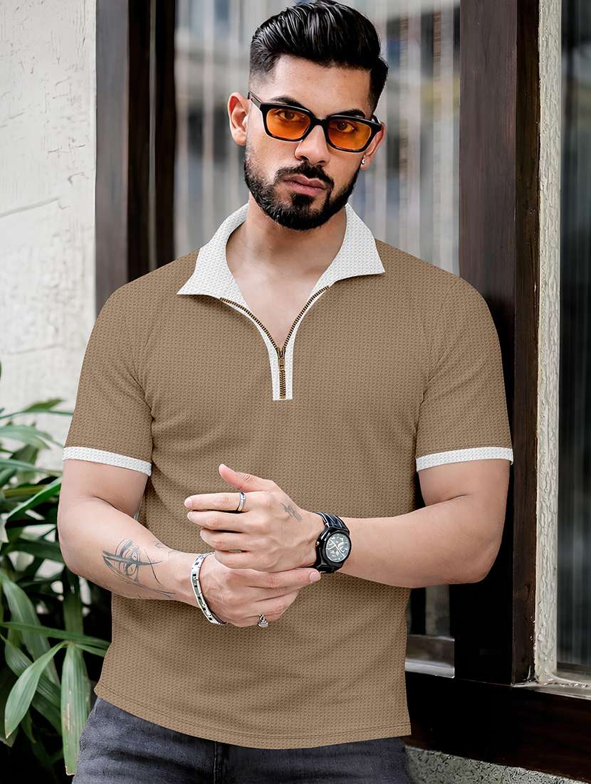 men textured short sleeve regular fit polo t-shirt