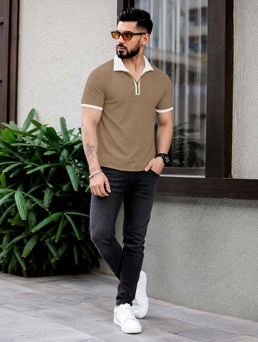 Men Textured Short Sleeve Regular Fit Polo T-shirt - 22599161 -  Standard Image - 3