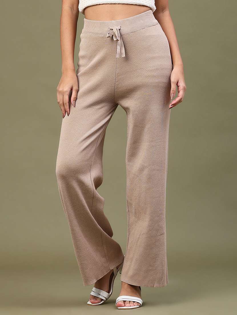 women solid high rise straight trouser